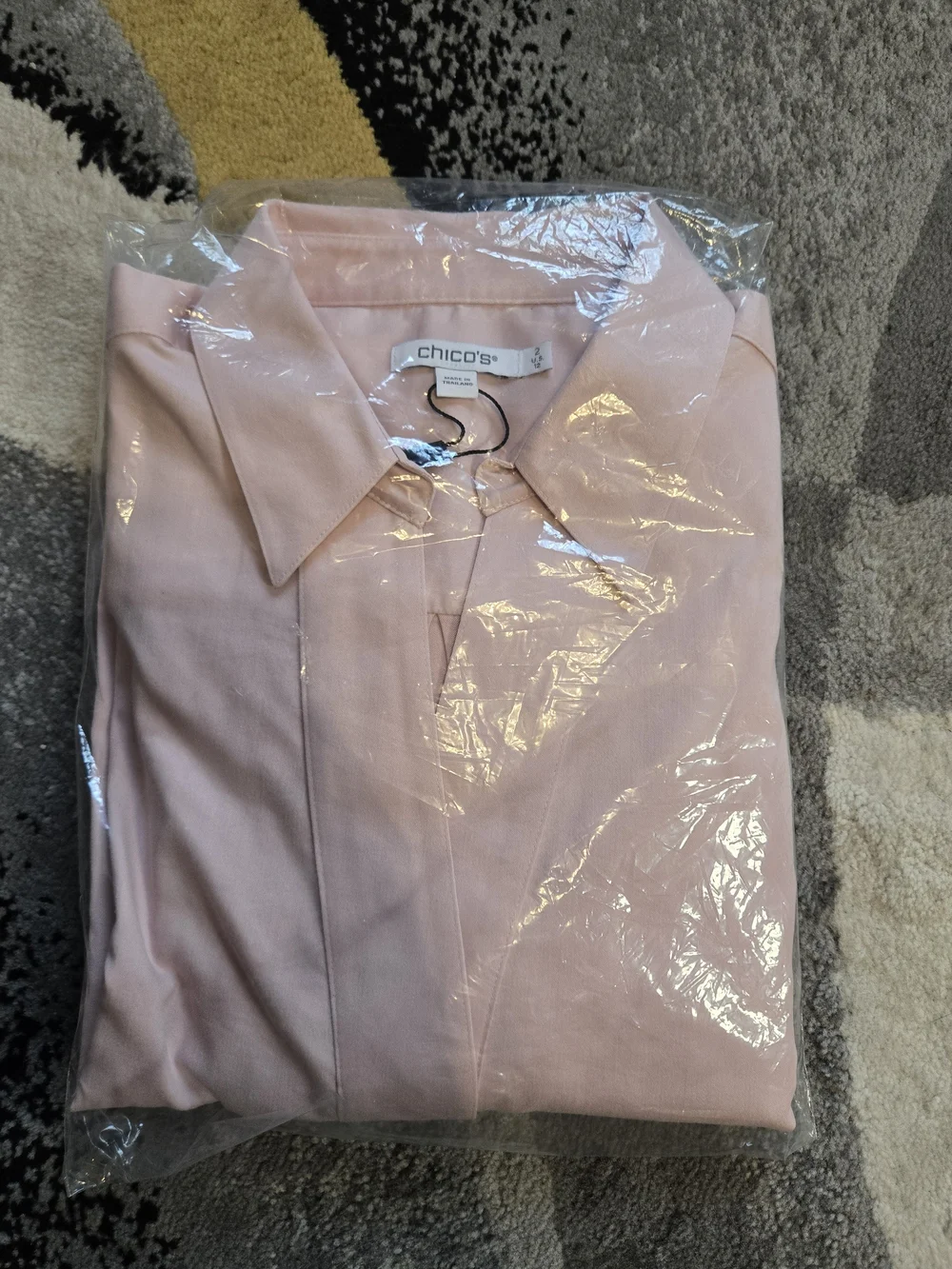 Chico's Light Pink V-Neck Collared 3/4 Sleeve Blouse - Picture 3 of 7